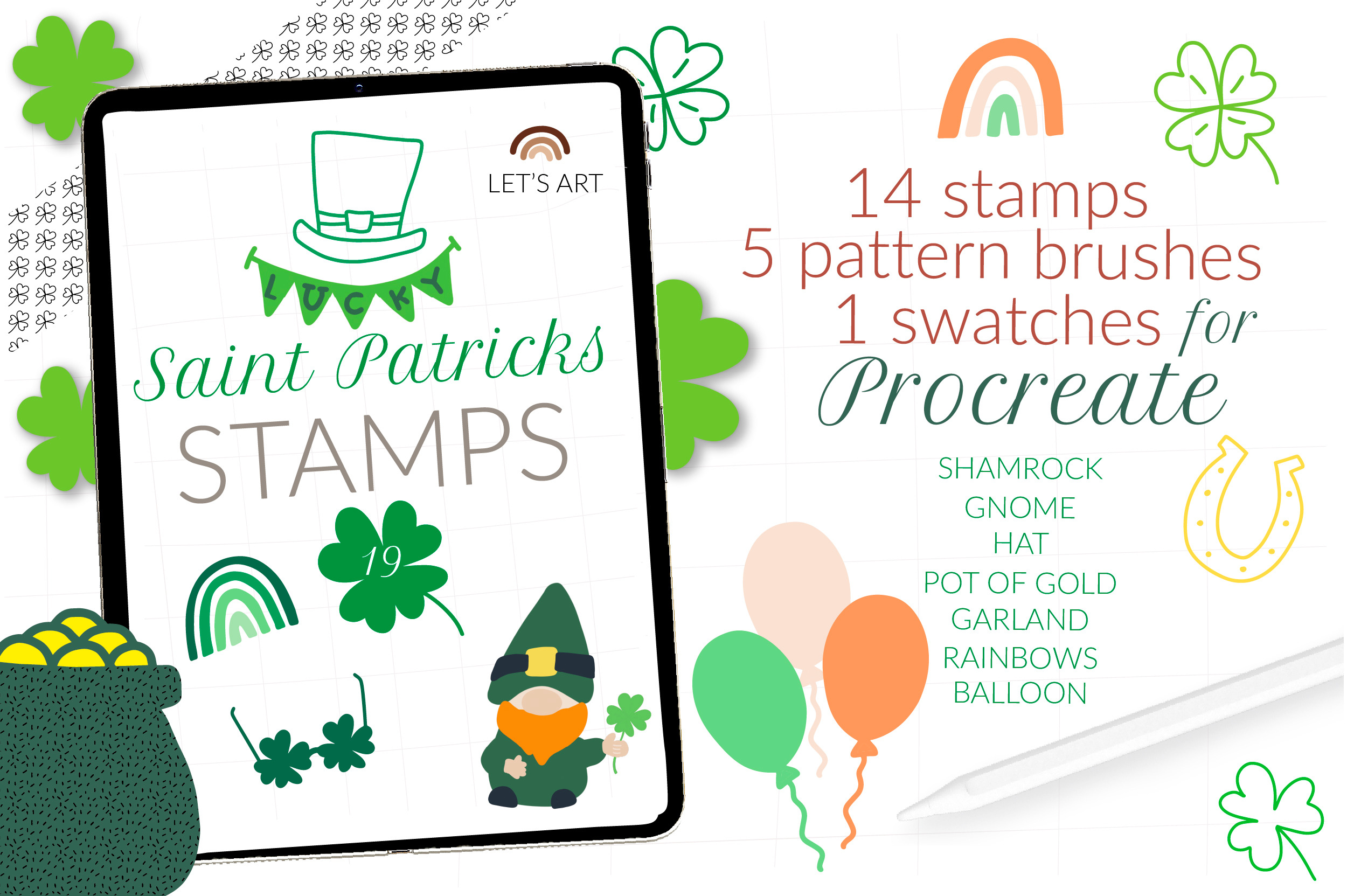 St Patricks Day stamps for Procreate, a Brush Add-On by Let's Art
