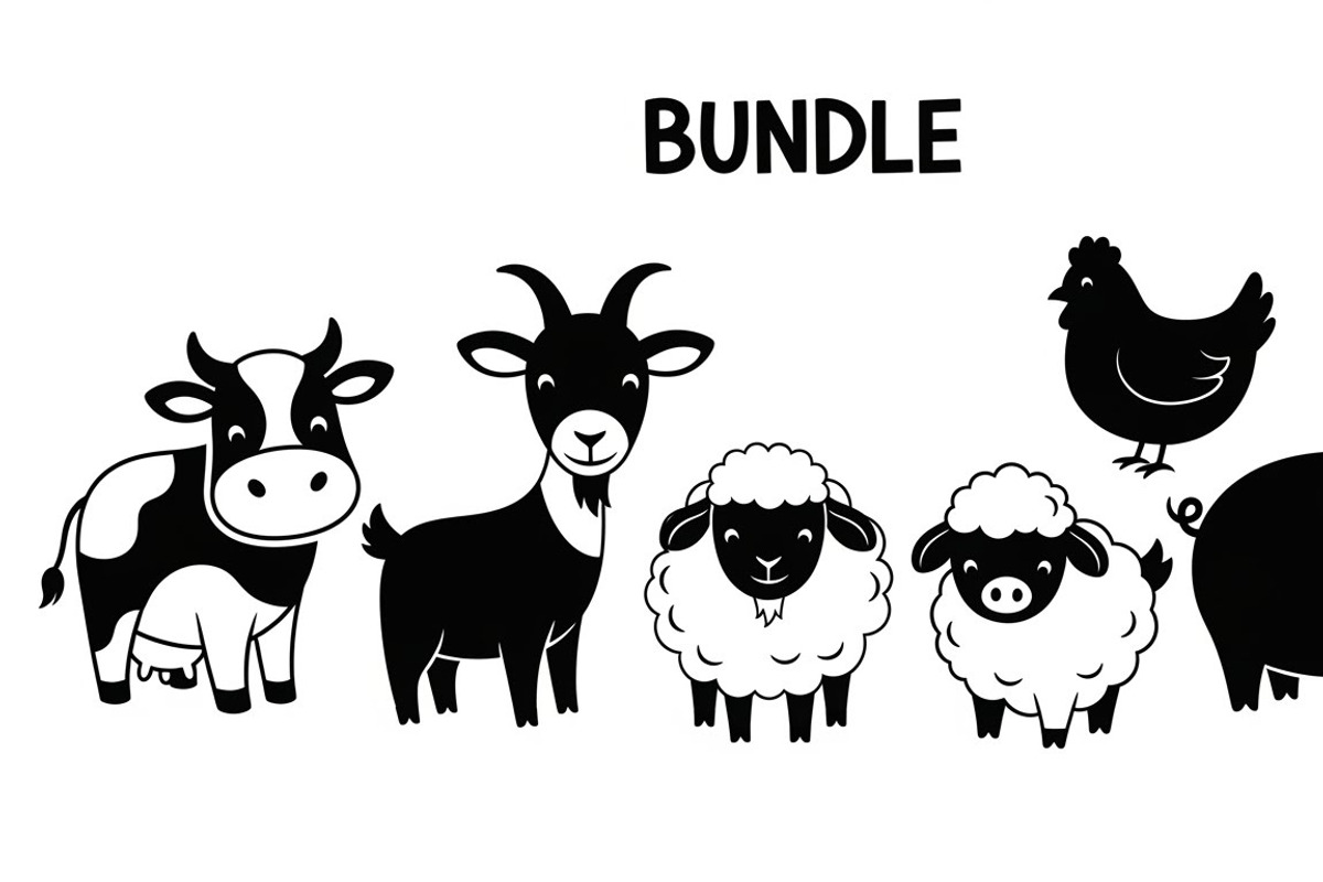 Cute Farm Animal Silhouette Bundle, an Illustration by hafijul (Photo 7 of 51)