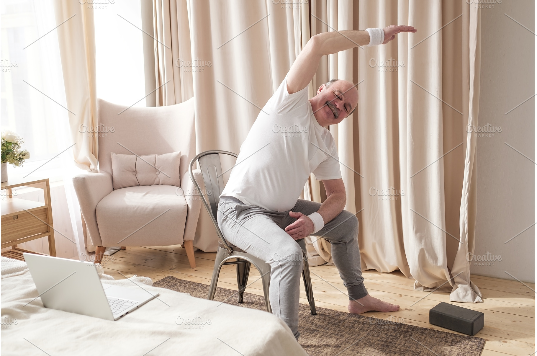 Senior caucasian man stretching side, a Sports & Recreation Photo by Koldunov