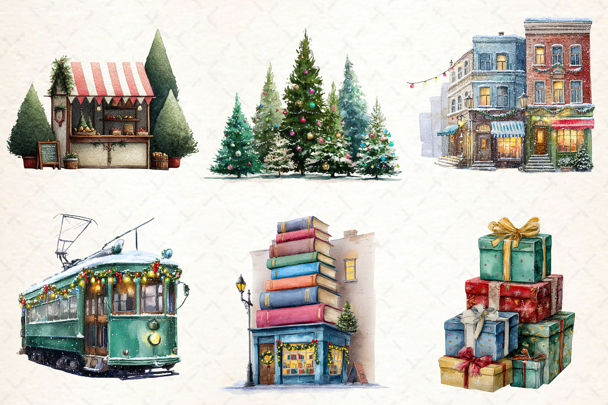 Watercolor Christmas Market Clipart, an Illustration by Libby Wishes (Photo 3 of 9)