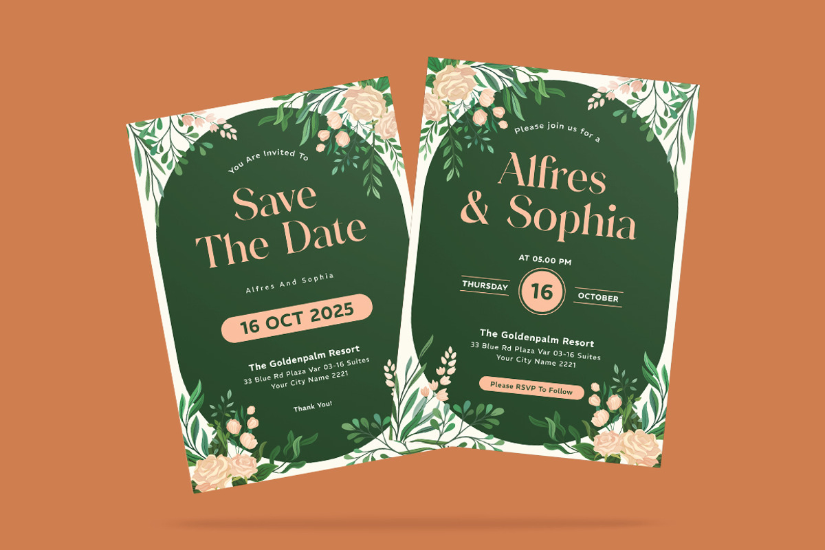 Rosian Wedding Invitation Template, an Invitation Template by iDoodle Studio (Photo 2 of 4)