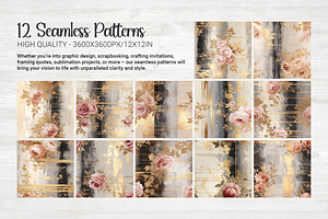 Monochromatic Rose Seamless Patterns