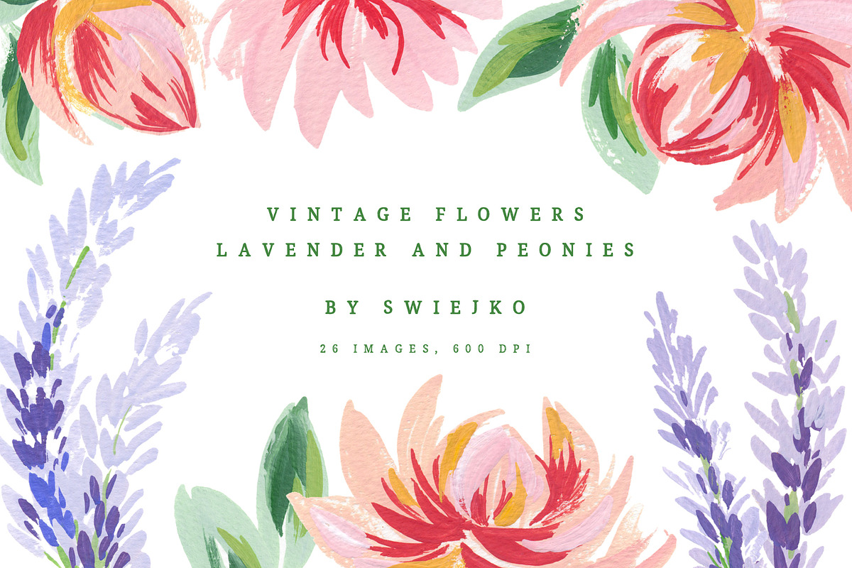 Lavender & Peonies vintage flowers, a Decorative Illustration by swiejko (Photo 1 of 3)