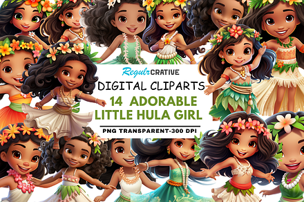 Adorable Little Hula Girl Clipart, an Object Graphic by Regulrcrative