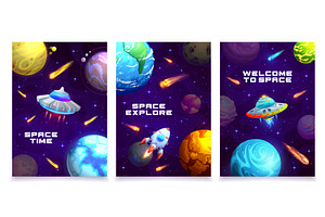 Cartoon Galaxy Space Posters