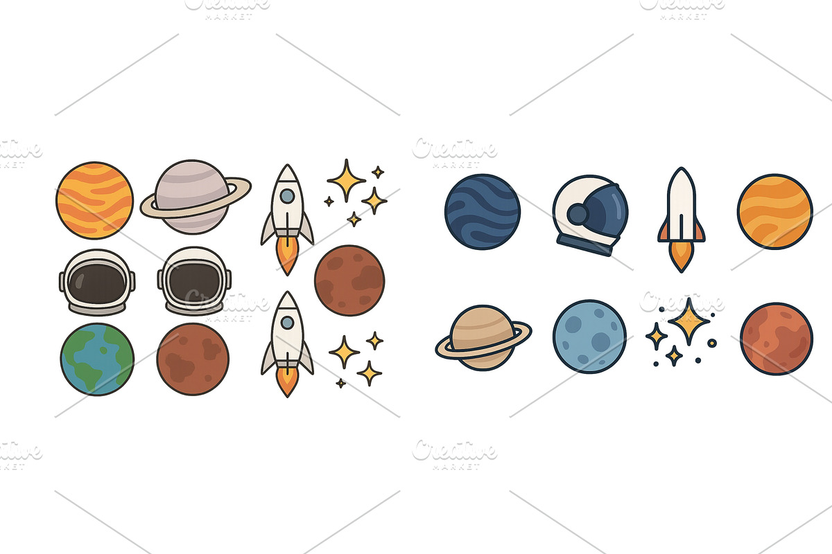 Collection of colorful space-themed, an Illustration by ZinetroN