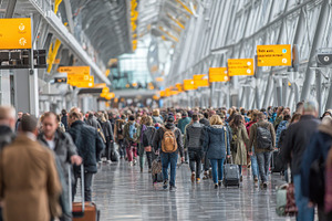 Airport Crowds Walking Through Moder, a Photo by Pixeness Studio