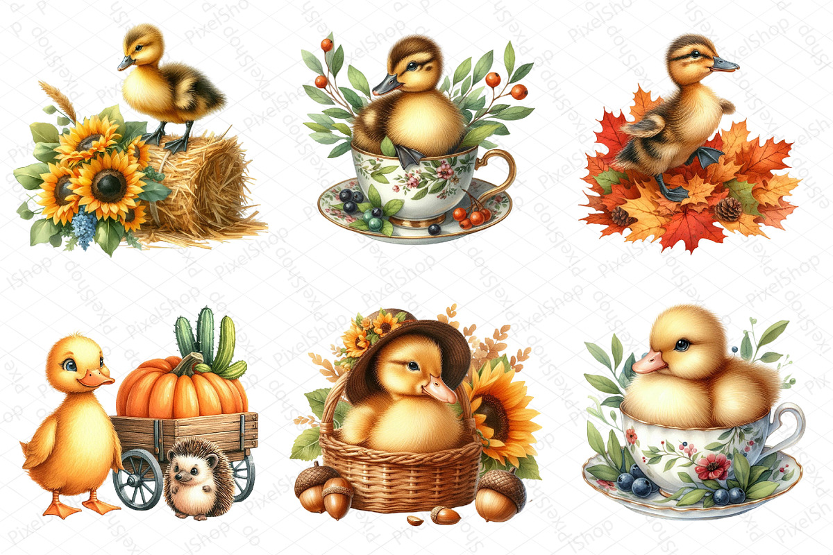 Watercolor Autumn Duck Clipart, an Illustration by DreamPrint404 (Photo 4 of 6)