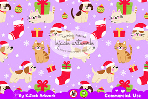 Cute Christmas Pets Seamless Pattern, a Background Graphic by K.JackArtwork