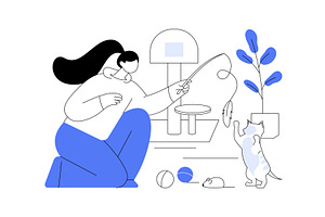 Playing with a cat isolated cartoon, a Person Illustration by Visual Generation