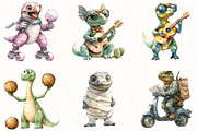 Watercolor Funny Dinosaurs Clipart, an Illustration by OK Design (Thumbnail 4 of 5)