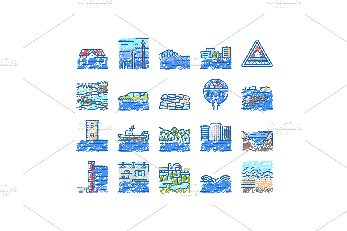flood water disaster rain icons hand, an Object Illustration by pikepicture