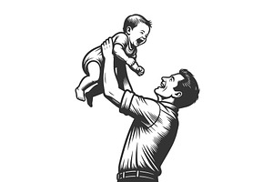 Father Lifting Baby in Joyful Moment, a Person Illustration by AlexArt