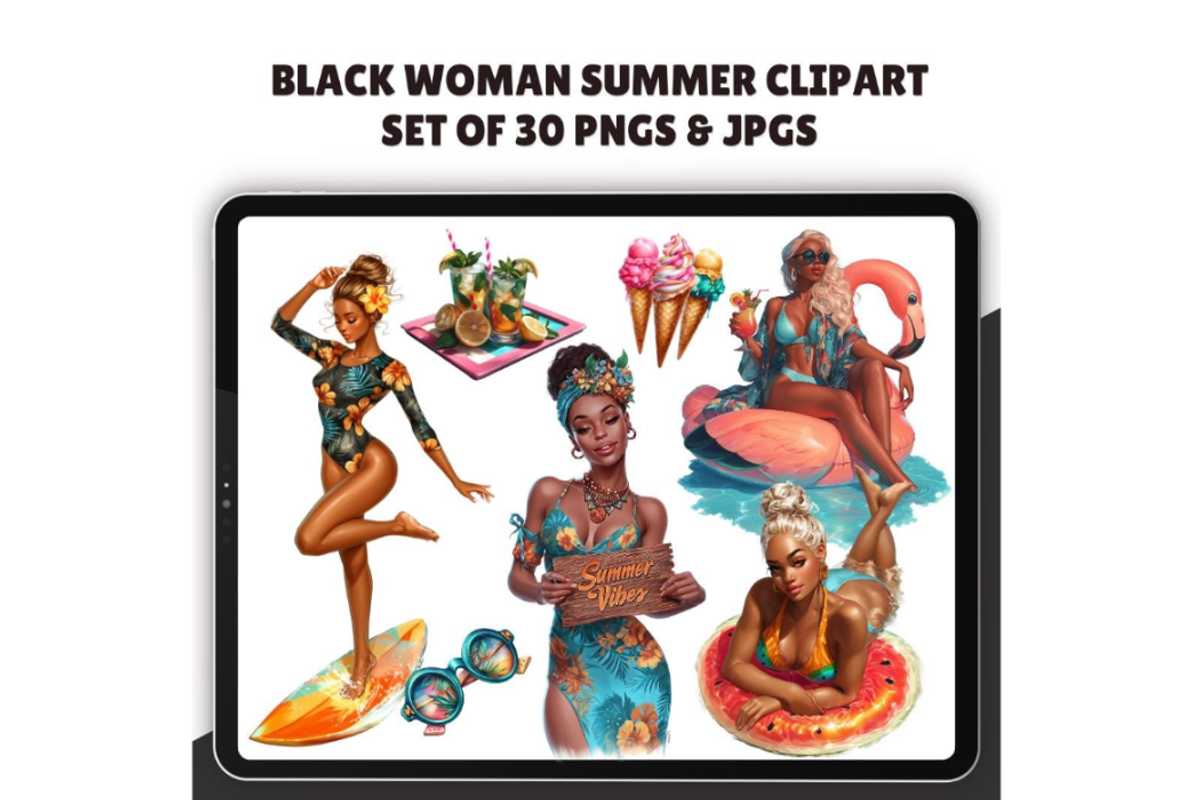 Black Woman Summer clipart, an Illustration by CraftCrateShop (Photo 1 of 7)
