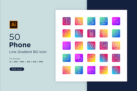50 Phone & Tablet Line Gradient BG, an Outline Icon by shahsoft