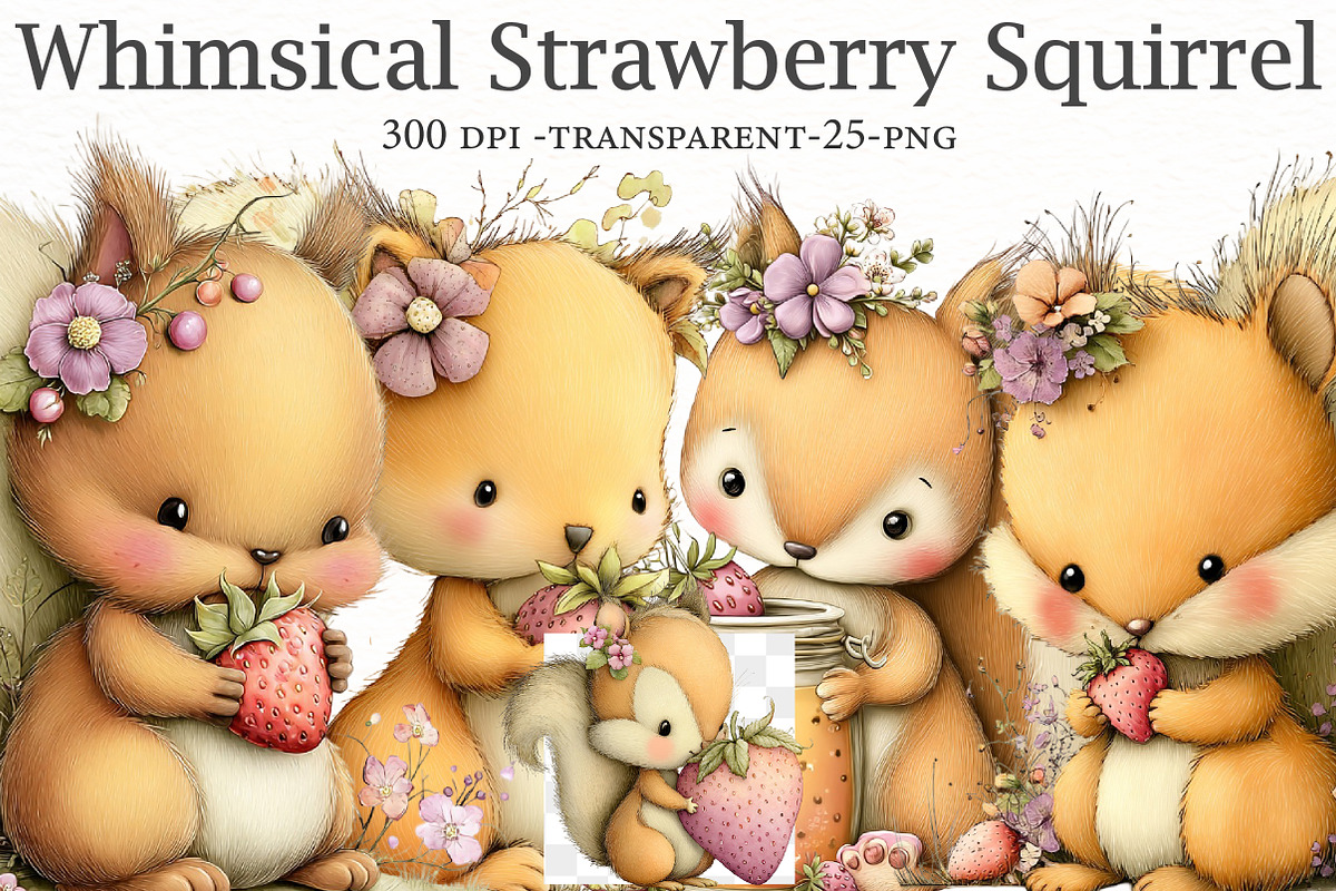 Whimsical Strawberry Squirrel, a Seasonal Illustration by Designworld (Photo 1 of 10)
