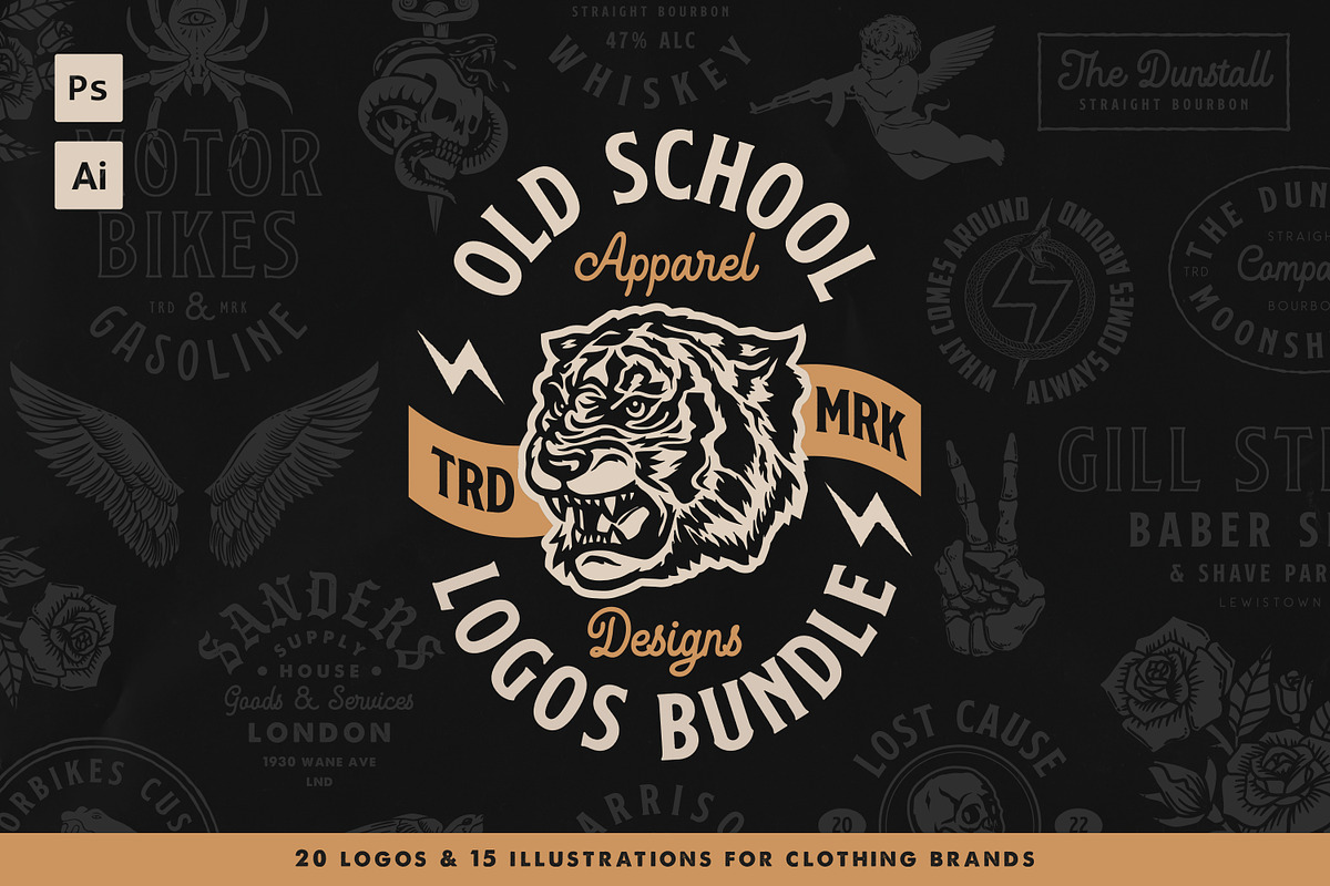 Old School Apparel Designs bundle, a Branding & Logo Template by Davide Bassu (Photo 1 of 15)