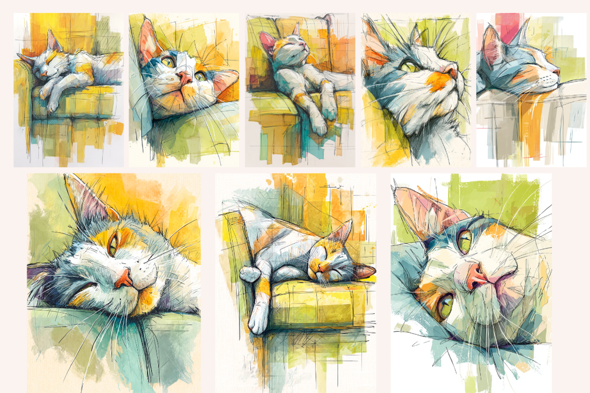 Watercolor Cats on the Couch, an Animal Illustration by PrintHaven Designs (Photo 5 of 9)