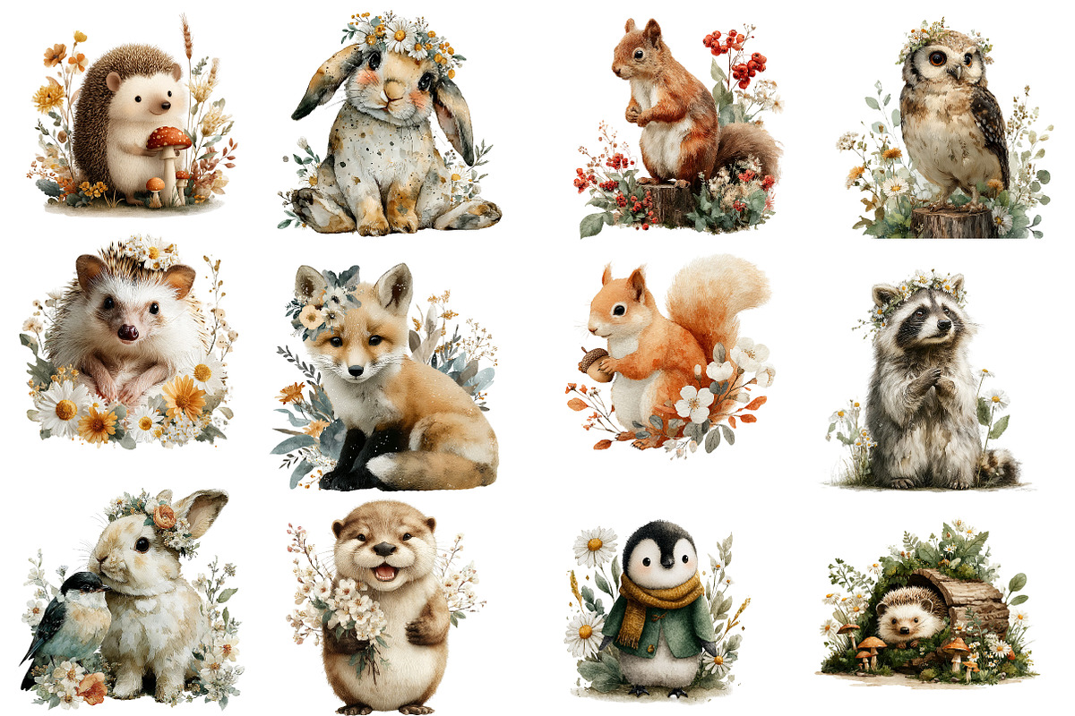 Whimsical Woodland Animal Floral Cli, an Illustration by Designworld (Photo 4 of 4)
