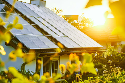 Solar-Powered Serenity at Sunset ai, a Technology Photo by Ocean Digital Art