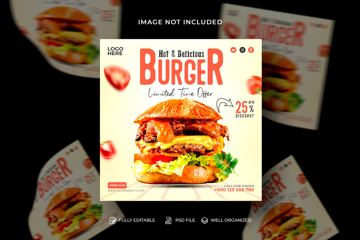 Food Social Media Post Design Bundle, a Social Media Template by Design Fly (Photo 2 of 16)