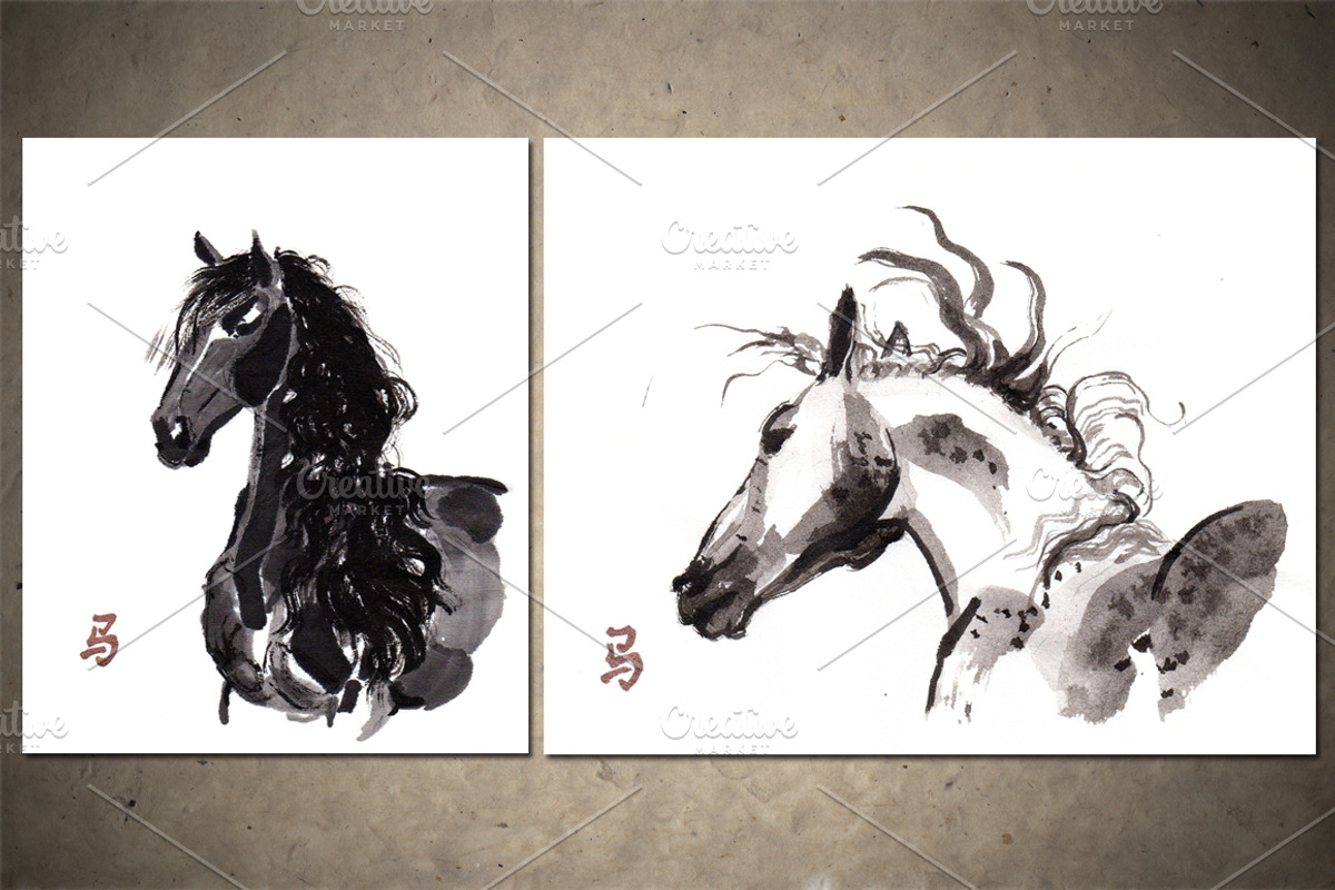 Horses Sumi-e, an Animal Illustration by StabuLaRasa illustration (Photo 9 of 21)