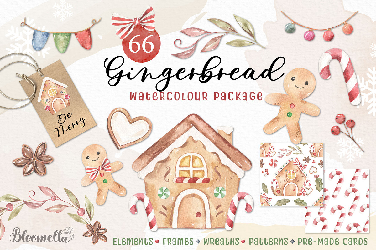 Watercolour Gingerbread Clipart Set, a Decorative Illustration by Bloomella (Photo 1 of 10)