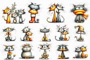 Whimsical Cats Clipart, an Illustration by Libby Wishes (Thumbnail 2 of 6)