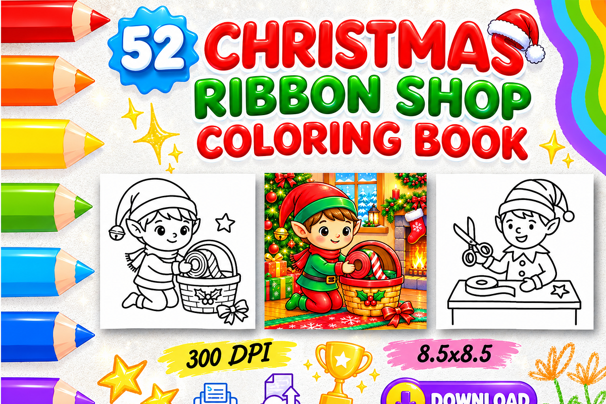 Christmas Ribbon Shop Coloring, a Seasonal Illustration by Design Zone (Photo 1 of 5)
