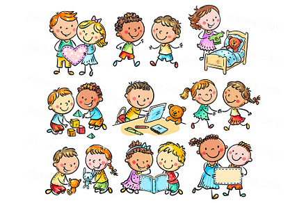 Cartoon Set Diverse Kids Playing, a Person Illustration by Bubert Art