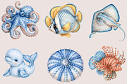 Watercolor Sea Animals Clipart, a Seasonal Illustration by SVGArt (Thumbnail 2 of 5)