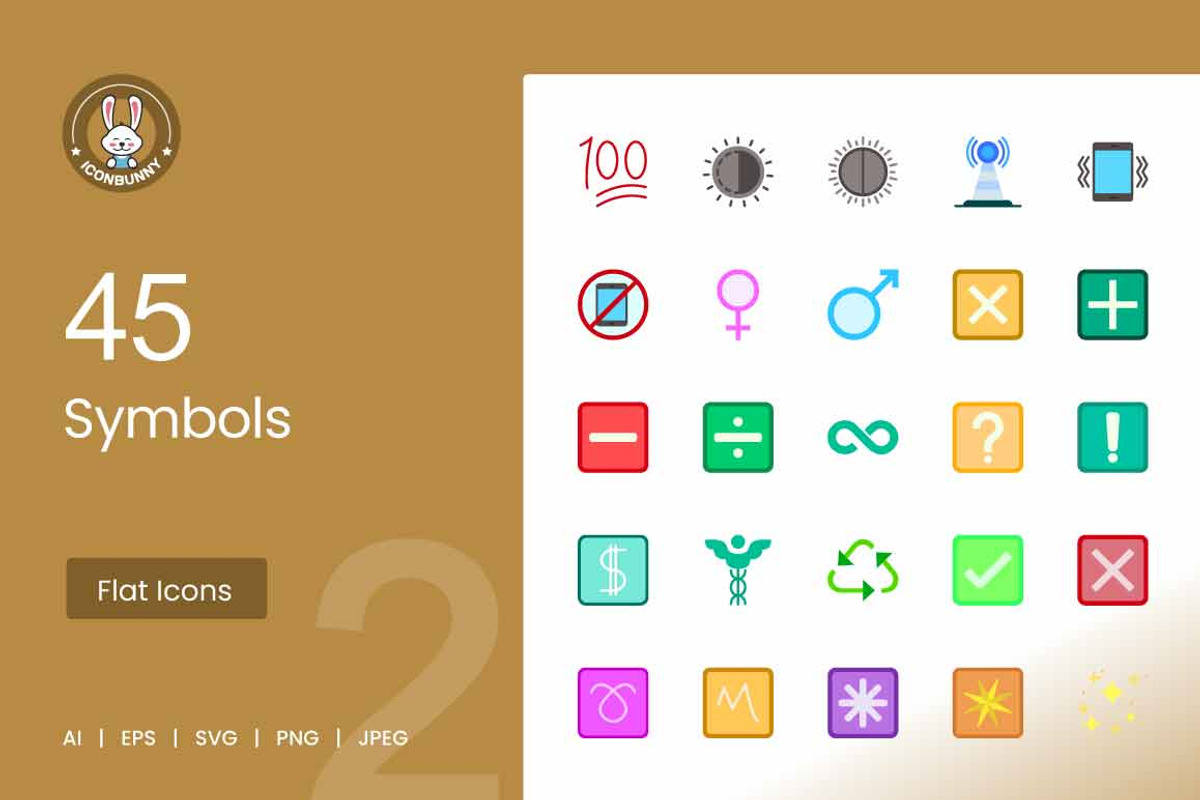 45 Symbols Flat Multicolor Icons, an Icon by IconBunny