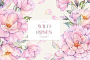 Watercolor Roses Clipart & Patterns, an Illustration by PicByKate (Thumbnail 1 of 7)