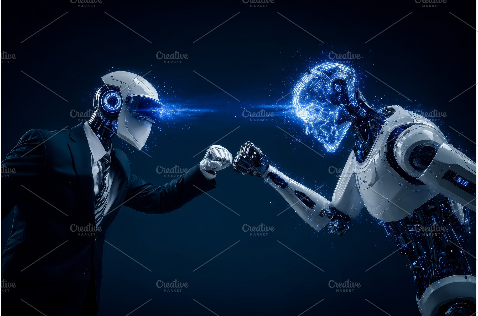 A robot arm and a human person, a Business Photo by ZinetroN
