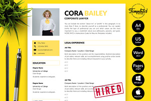 Lawyer CV Template / Resume - Cora