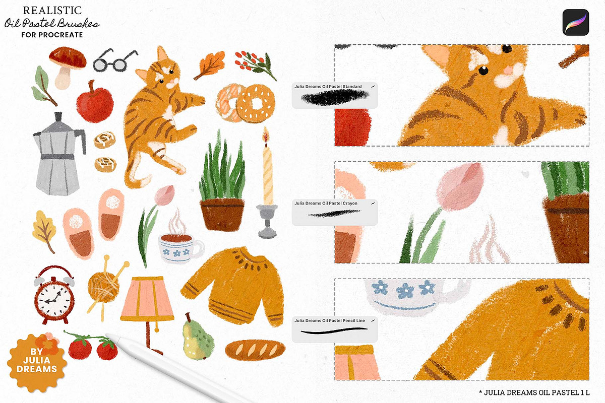Oil Pastel Brushes Procreate, a Brush Add-On by Julia Dreams (Photo 3 of 9)