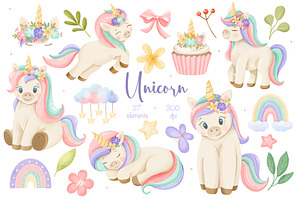 Watercolor Pastel Unicorn Clipart, an Animal Illustration by ArtGiftsStudio