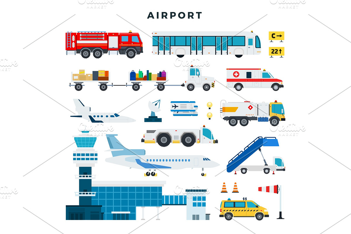 Airport, set of icons. Airport, an Object Illustration by Mountain Brothers