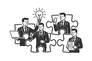 Business Team Puzzle Collaboration, a Person Illustration by AlexArt