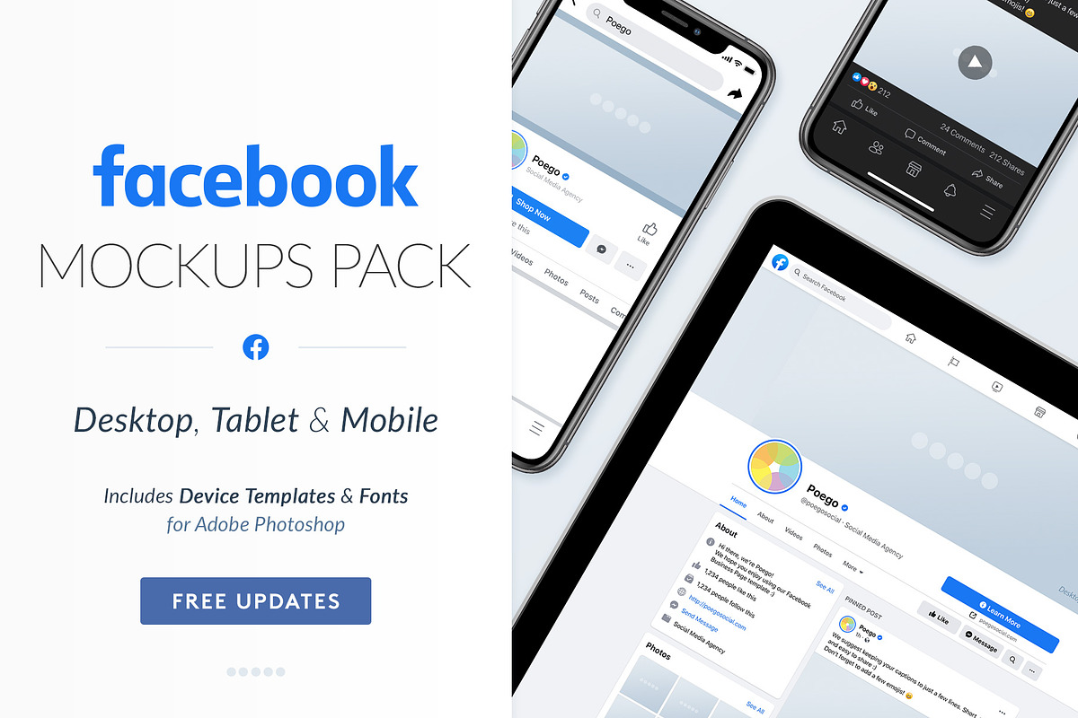Facebook Social Media Mockups Pack, a Social Media Template by Poego Social (Photo 1 of 11)
