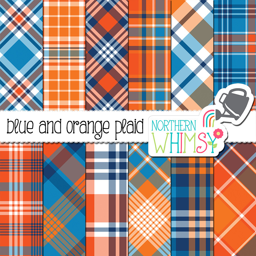 Blue and Orange Plaid Patterns, a Pattern Graphic by Northern Whimsy Design
