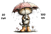 Whimsical Funny Rainy Cat Clipart, an Animal Illustration by GiraffeCreative (Thumbnail 18 of 20)