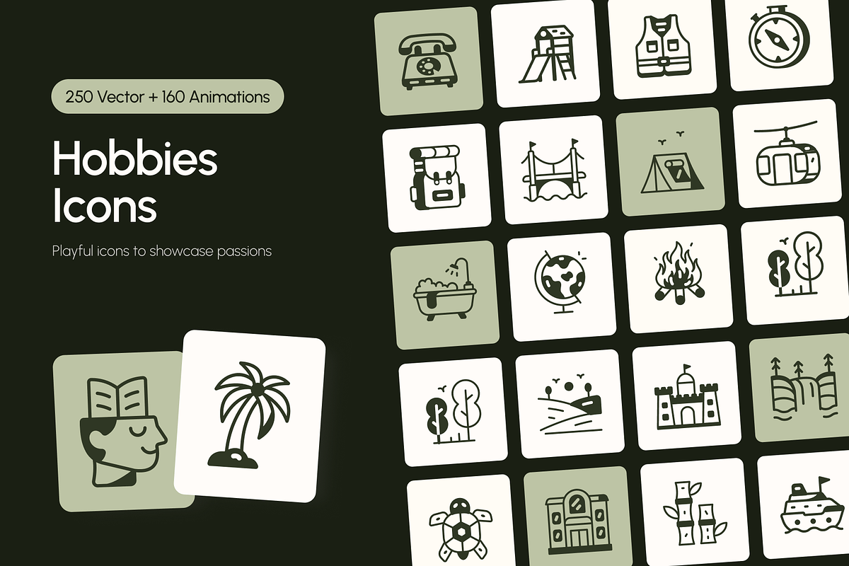 Hobbies Icons Bundle, a Solid Icon by Prosymbols (Photo 1 of 12)