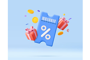 3D discount coupon with gifts and, a Finance Illustration by ModVector