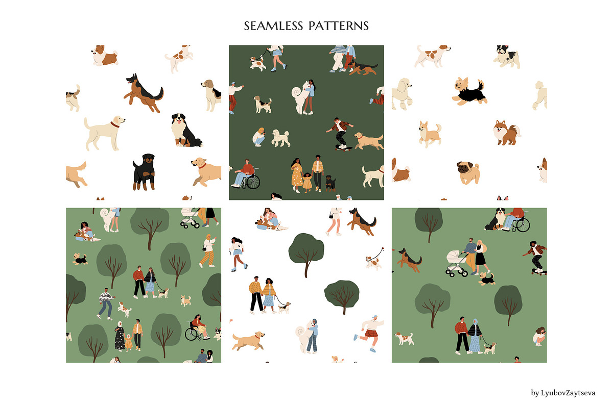 People and dogs in park illustration, a Person Illustration by LyubovZaytseva (Photo 14 of 22)