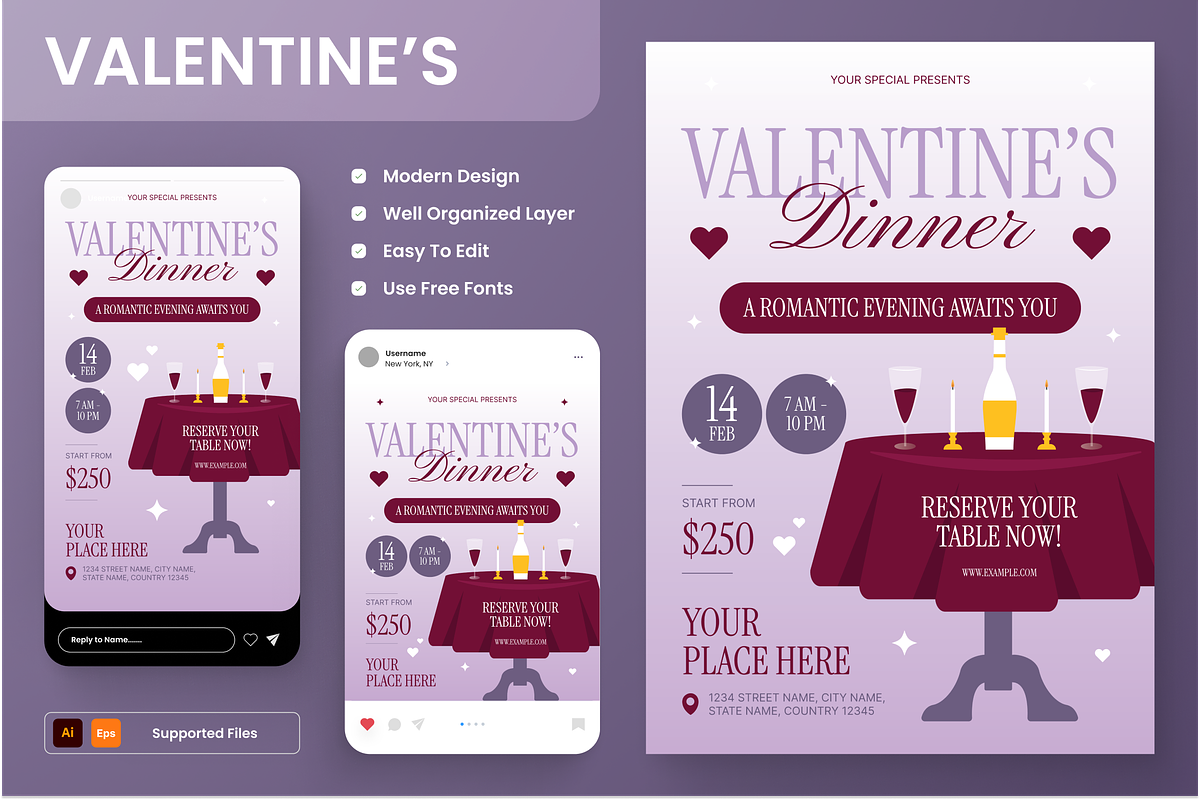 Valentine Dinner Flyer Set, a Flyer Template by Annora Studio (Photo 1 of 6)