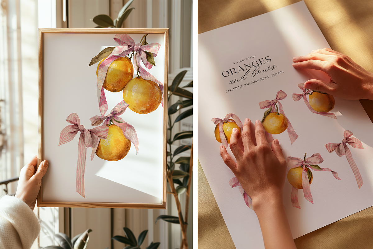 Watercolor Oranges and Bows, a Decorative Illustration by ThaismotaCreativeCo (Photo 4 of 10)