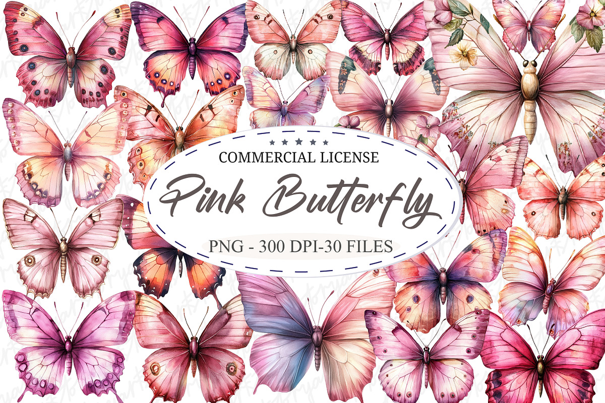 Pink Butterfly Clipart, an Illustration by designcity5 (Photo 1 of 5)