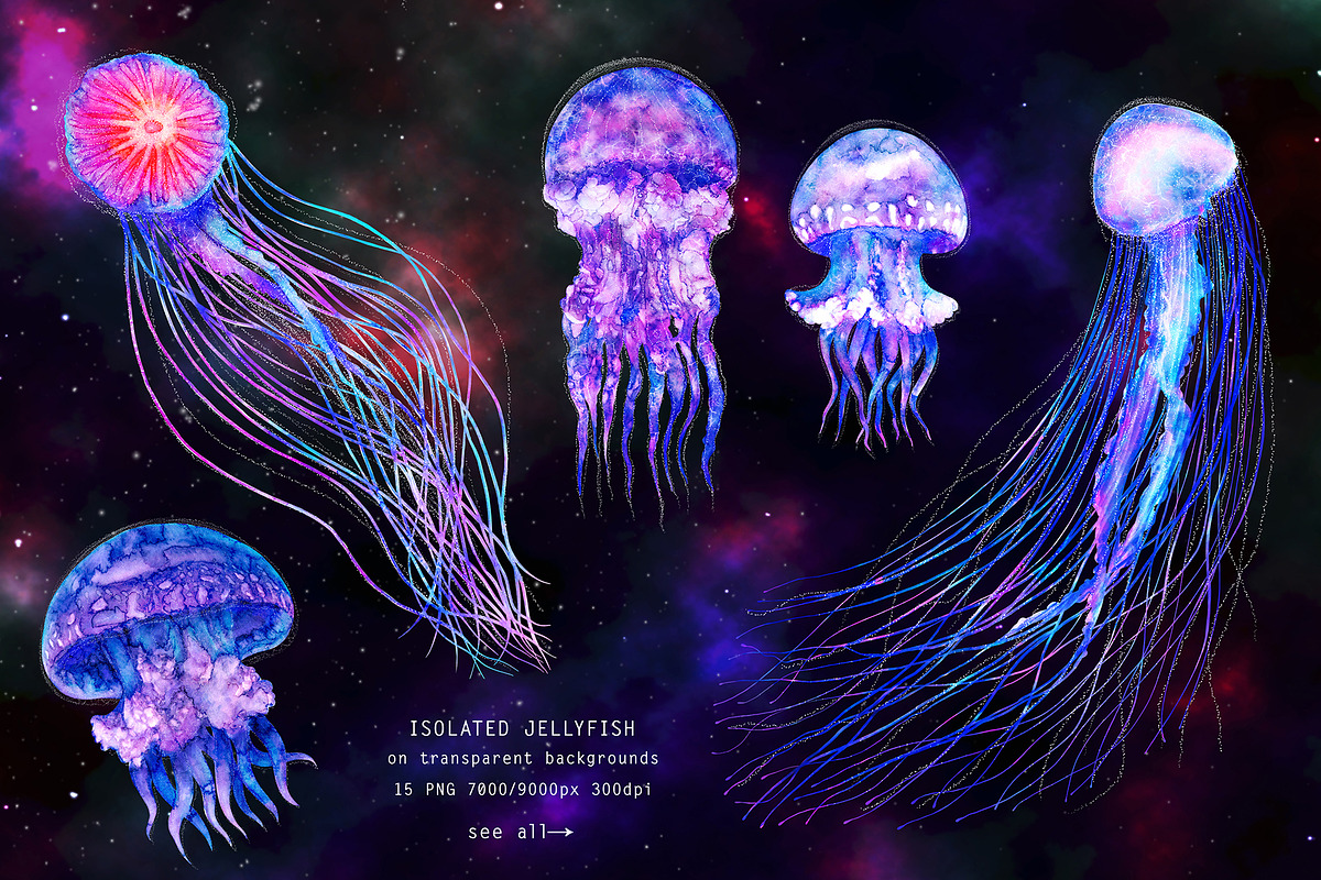 Jellyfish in the Galaxy Abstract set, a Texture Illustration by white angel arts (Photo 8 of 16)