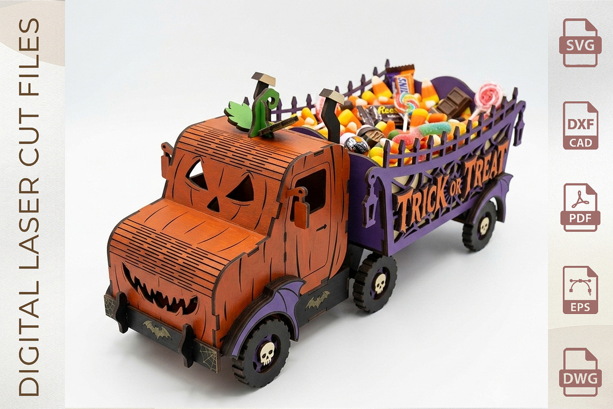 Pumpkin Candy Truck Laser Cut, an Object Graphic by WoodoraCut (Photo 7 of 9)